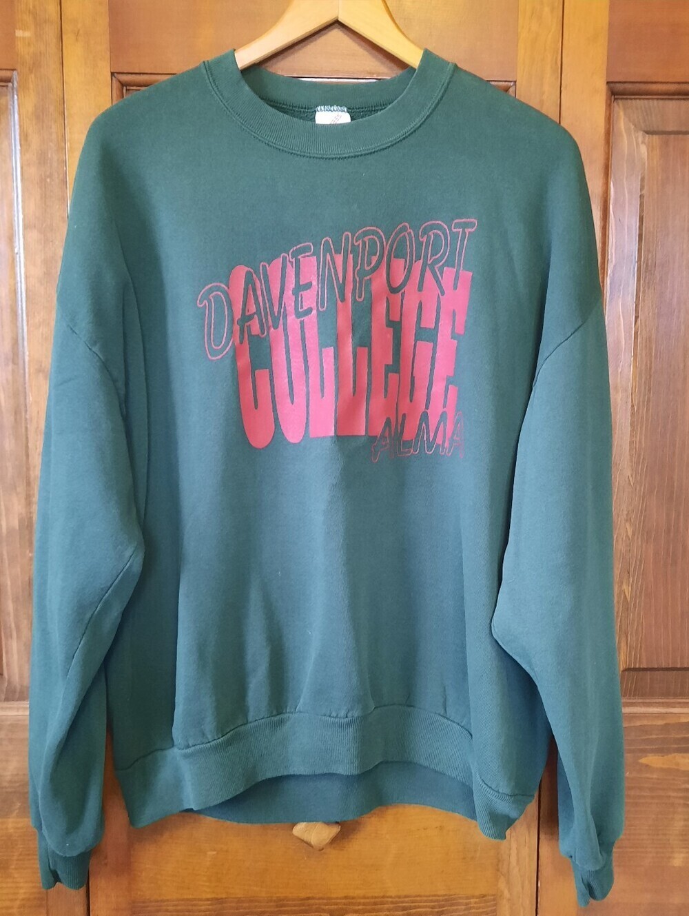 Vintage Jerzees Davenport College Alma Dark Green Crewneck Sweatshirt Size XL